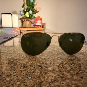Ray-Ban Gold Aviator Sunglasses with Green Lenses